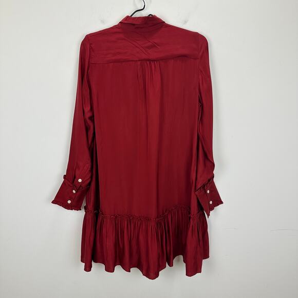 J.Crew Amelia Popover Shirtdress Drapey Viscose Twill Burgundy Ruffle Small NWT - Picture 13 of 14